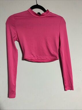 SHEIN Hot Pink Mock Neck Long Sleeve Crop Top